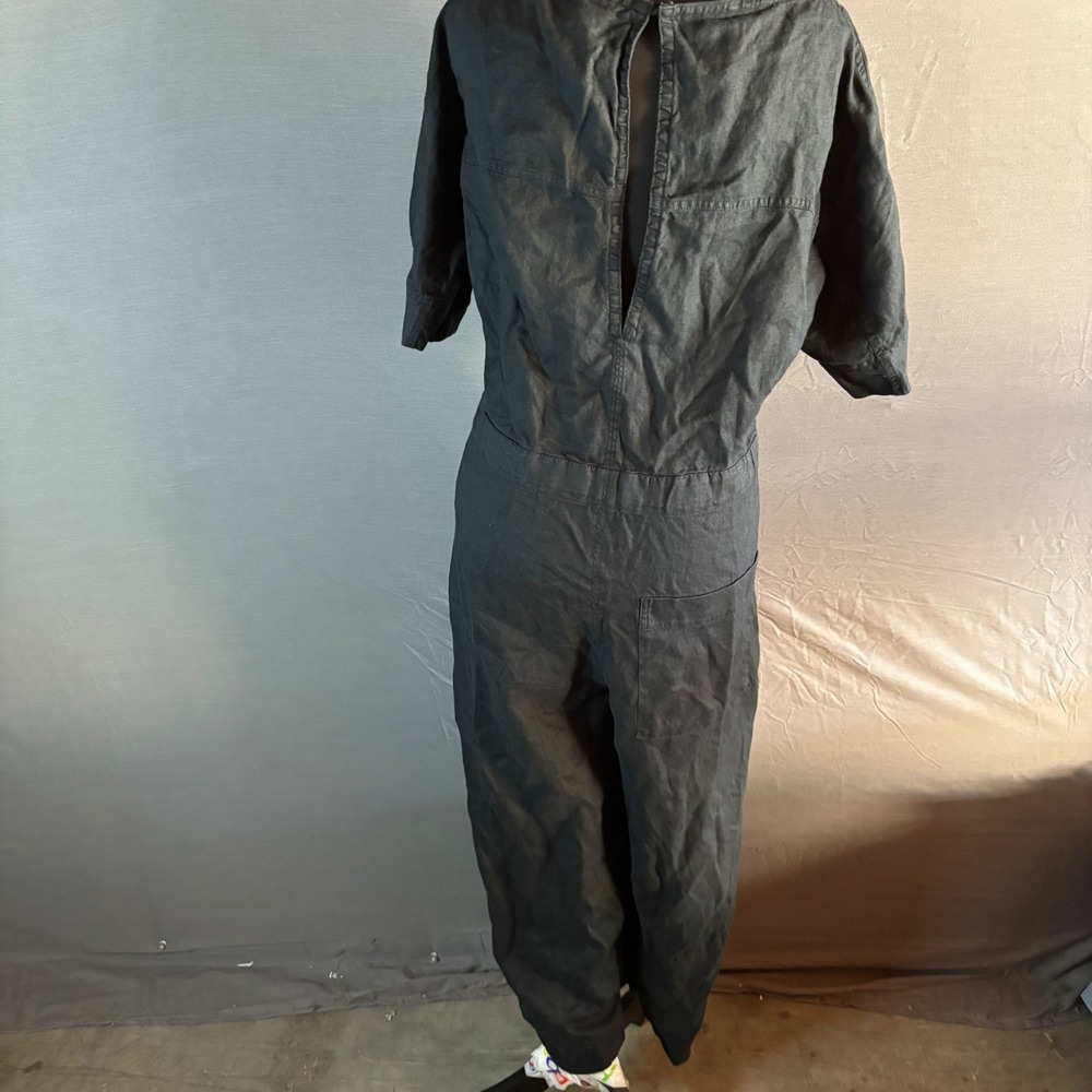 COS‎ Black 100% Linen Short Sleeve Drawstring Wide Leg Jumpsuit Womens Small - Picture 5 of 12